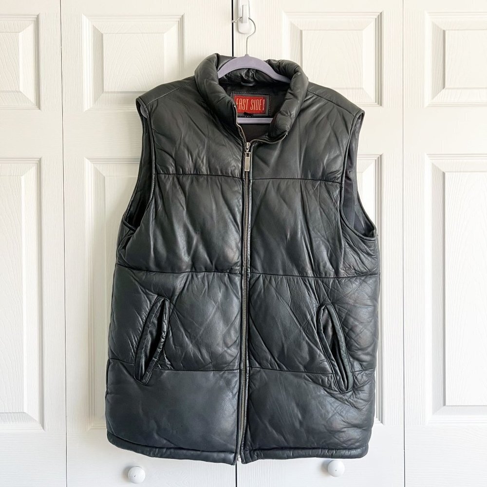 Vintage East Side Black Leather Full Zip Sleeveless Vest Men's Size Medium M